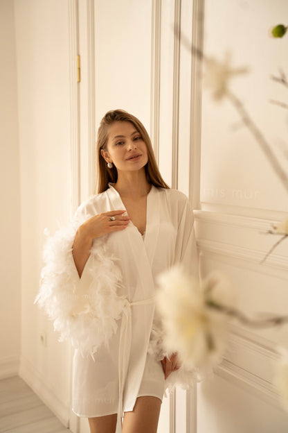 sheer lace robe for photoshoot
romantic robe with belt
robe for wedding day
personalized bridal robe
luxury bridal robe
long train robe for bride
getting ready bridal robe
boudoir robe