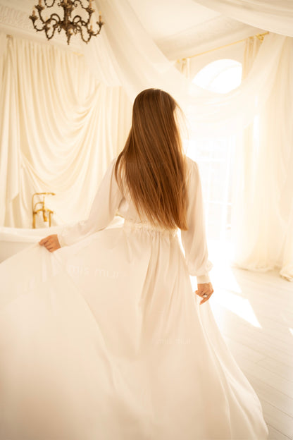 sheer lace robe for photoshoot
romantic robe with belt
robe for wedding day
personalized bridal robe
luxury bridal robe
long train robe for bride
getting ready bridal robe
boudoir robe
silk robe with a train